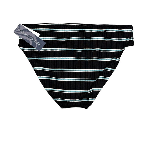 Aqua Couture Large Swim Bikini Bottom Hipster Stripe Black Blue Swimwear NWT - Picture 4 of 9